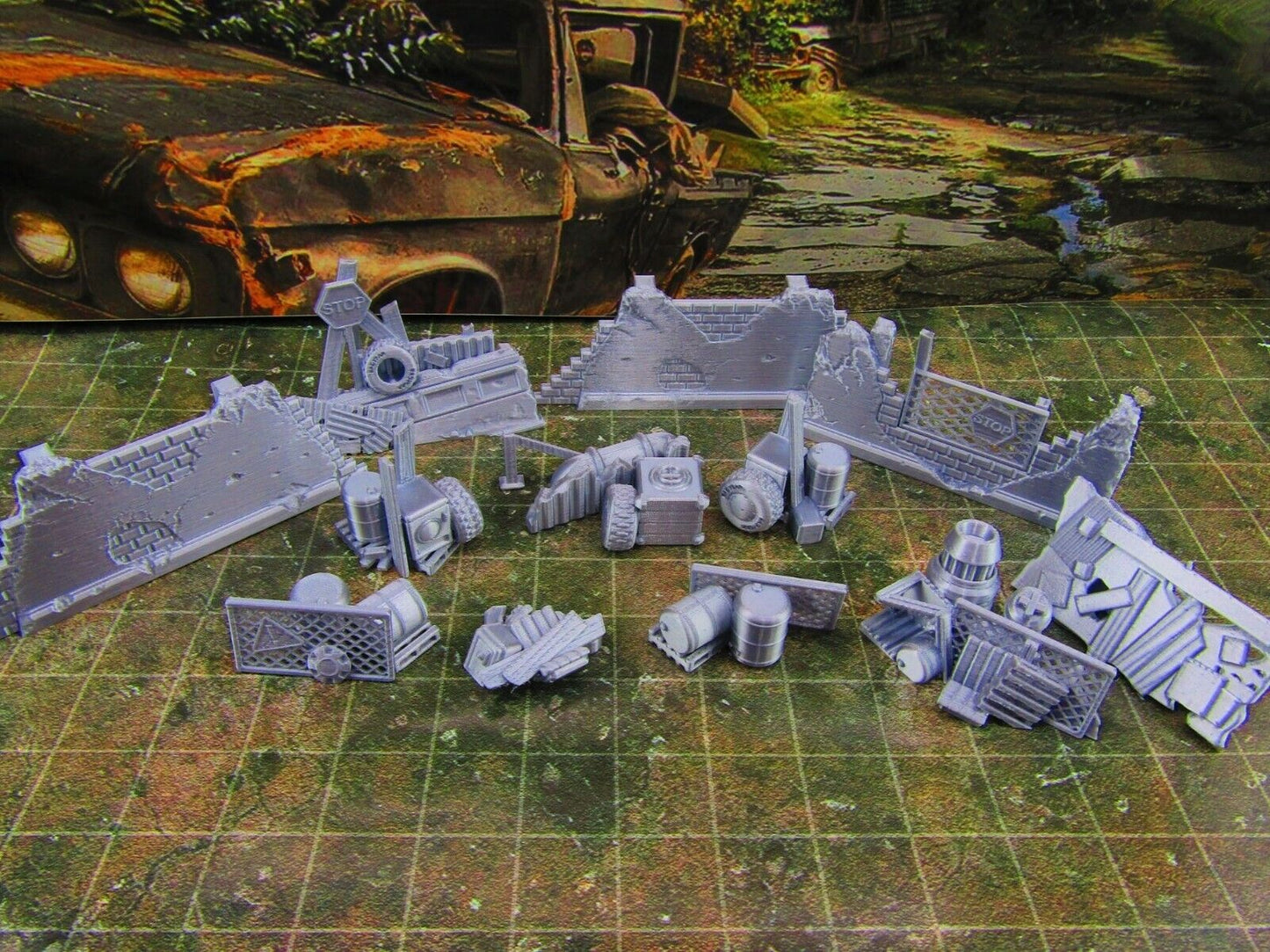 12pc Junk Barricades & Rubble Settlement Set Scatter Terrain Scenery Wasteland