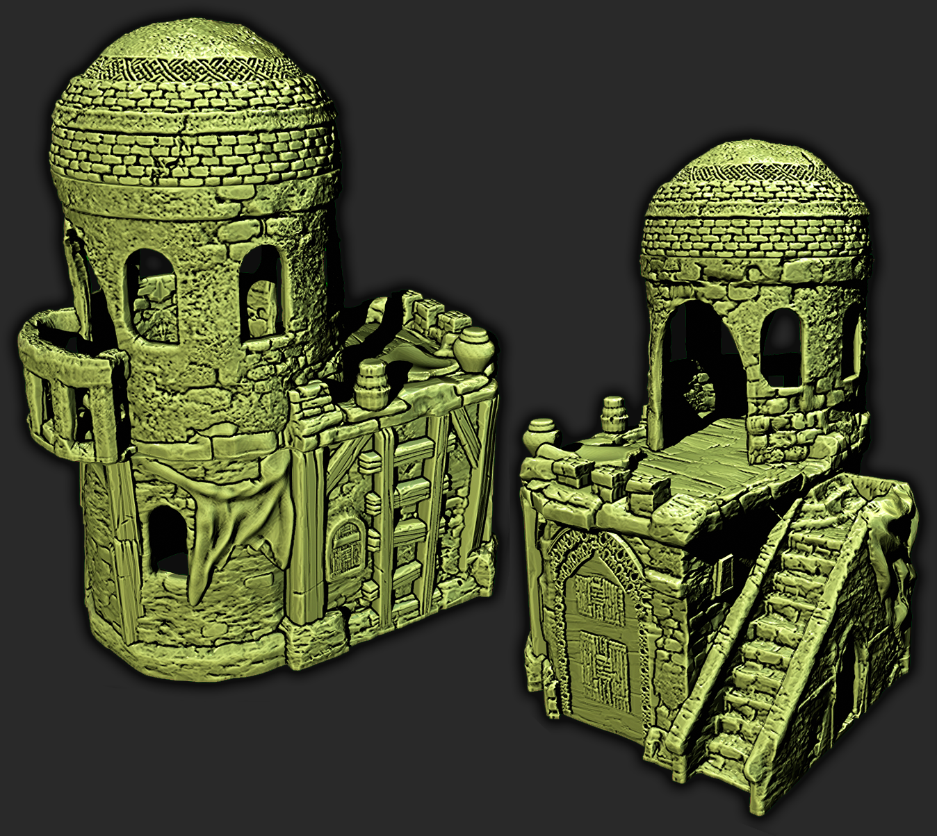 2 Floor Arabian Desert Domed Roof House Scatter Terrain Tabletop Scenery