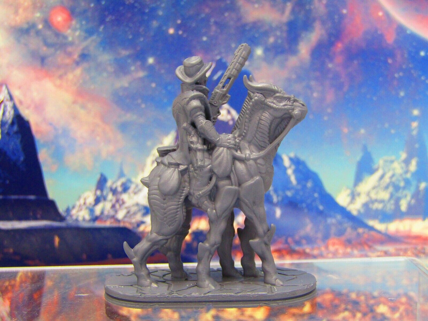 Mounted Space Cowboy Sheriff Riding Alien Horse Mini Miniature 3D Printed Model