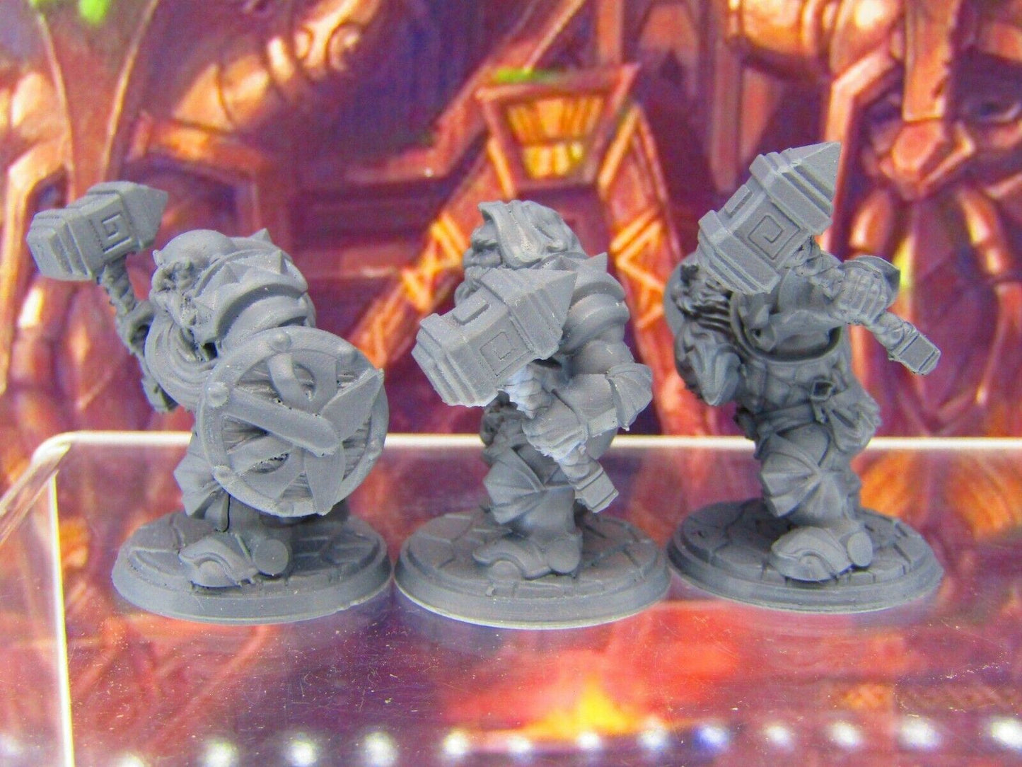 3pc Dwarf Fighter Soldiers w/ Hammers Mini Miniature Figure 3D Printed Model DnD