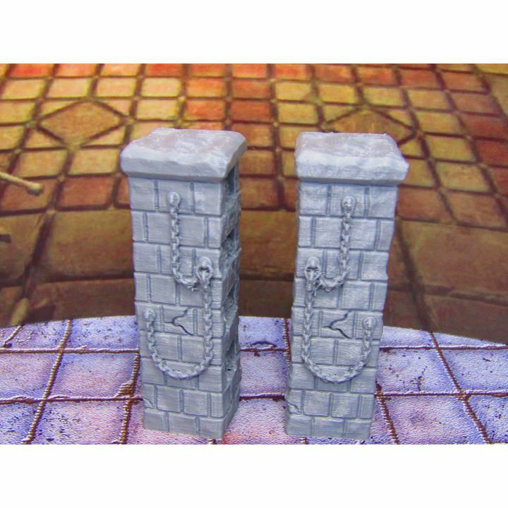 Pair of Skull Pillar Columns Shelves Scenery Scatter Terrain Props 3D Printed