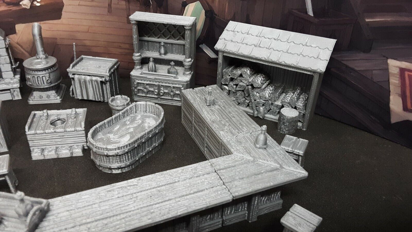 37 Piece Inn & Tavern Bar Set Scatter Terrain Dungeons & Dragons Mini Model