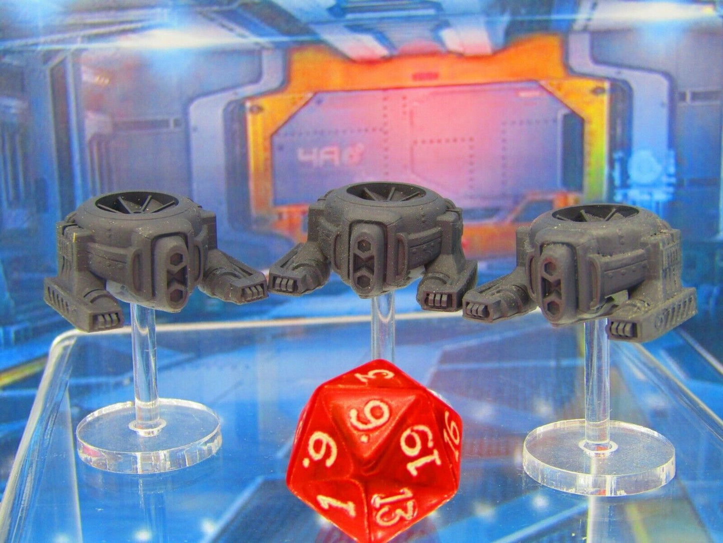 3 Industrial Robot Drones w/ Flight Stands Mini Miniature 3D Print Starfinder