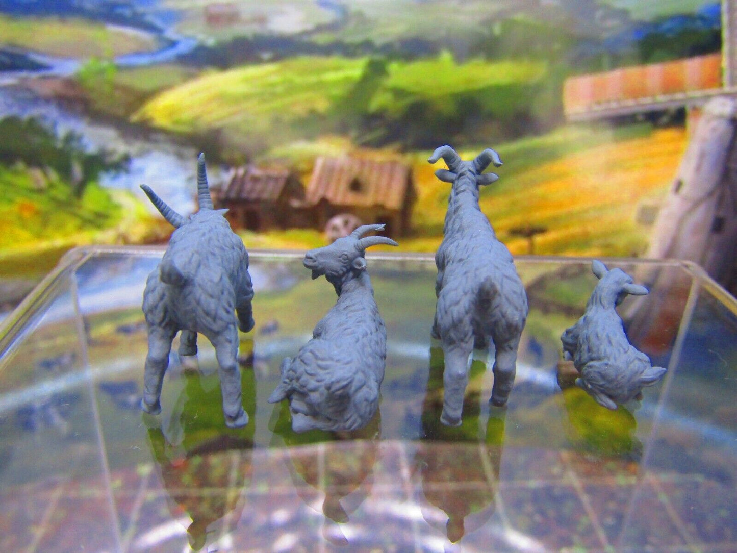 4pc Goats Set Farm Animals LIvestock Mini Miniature 3D Printed Figure Model