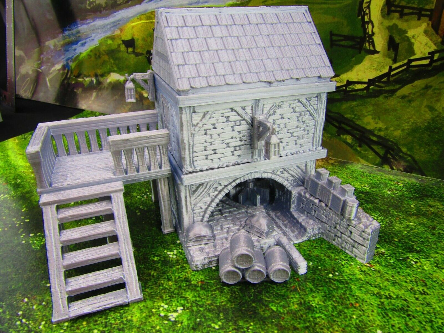 2 Floor Large River Grist Mill Grainery Scatter Terrain Scenery 3D Printed Model
