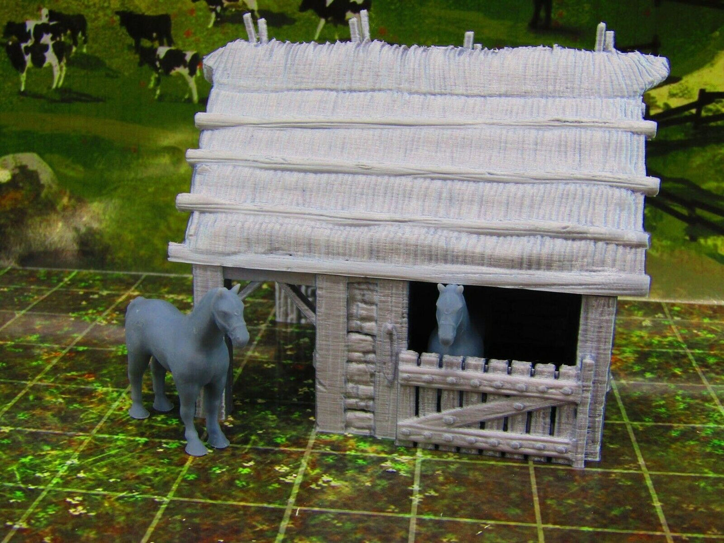 Small Barn w/ Horses Set for Barnyard Farm Animal Stables Scatter Terrain