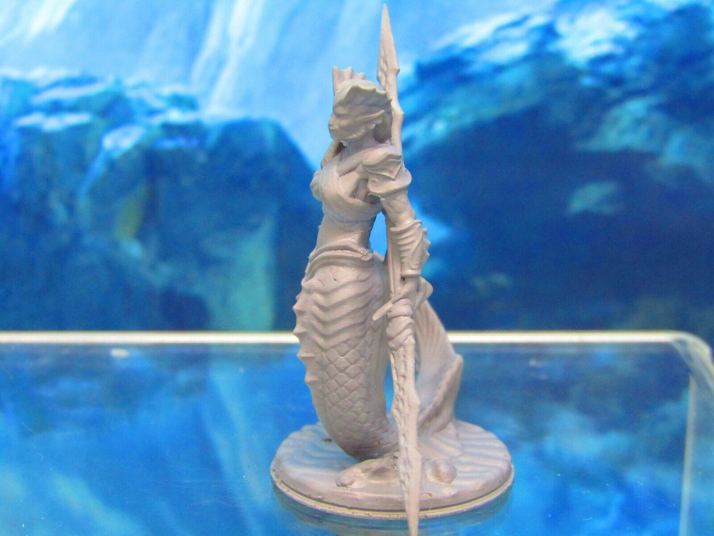 Merfolk Mermaid Female With Spear Mini Miniature Figure 3D Printed Model 28/32mm