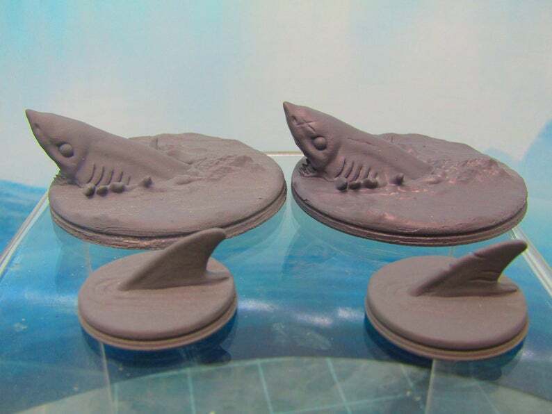 4pc Swimming Sharks Set Mini Miniature Scatter Terrain Scenery 3D Printed Model