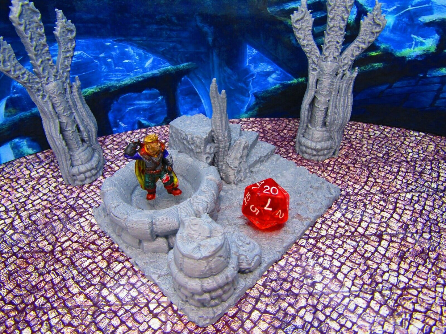 Atlantis Deep Sea Wishing Well & Trident Statues Scenery Scatter Terrain Props