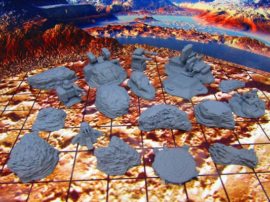 16 Piece Ground Surface Canyons Military Base Defense Installations Set