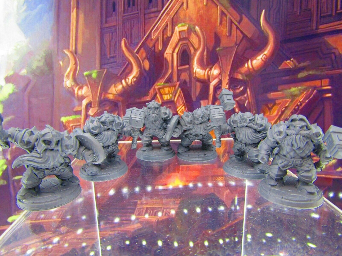6pc Dwarf Fighter Soldiers w/ Hammers Mini Miniature Figure 3D Printed Model DnD