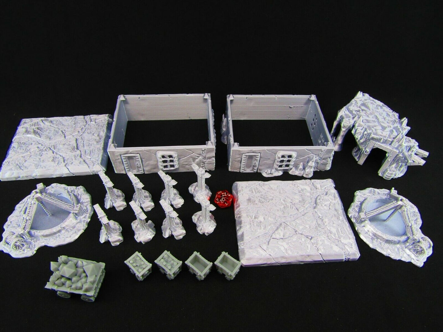 Dwarven Mining Camp w/ Carts Scatter Terrain Scenery 3D Printed Mini Miniature