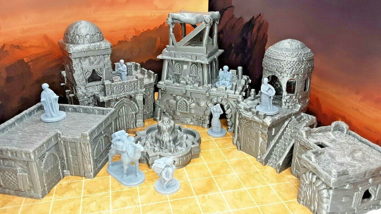 23 Piece Desert Village Set W/ Buildings and Villagers Minis Scenery Terrain D&D
