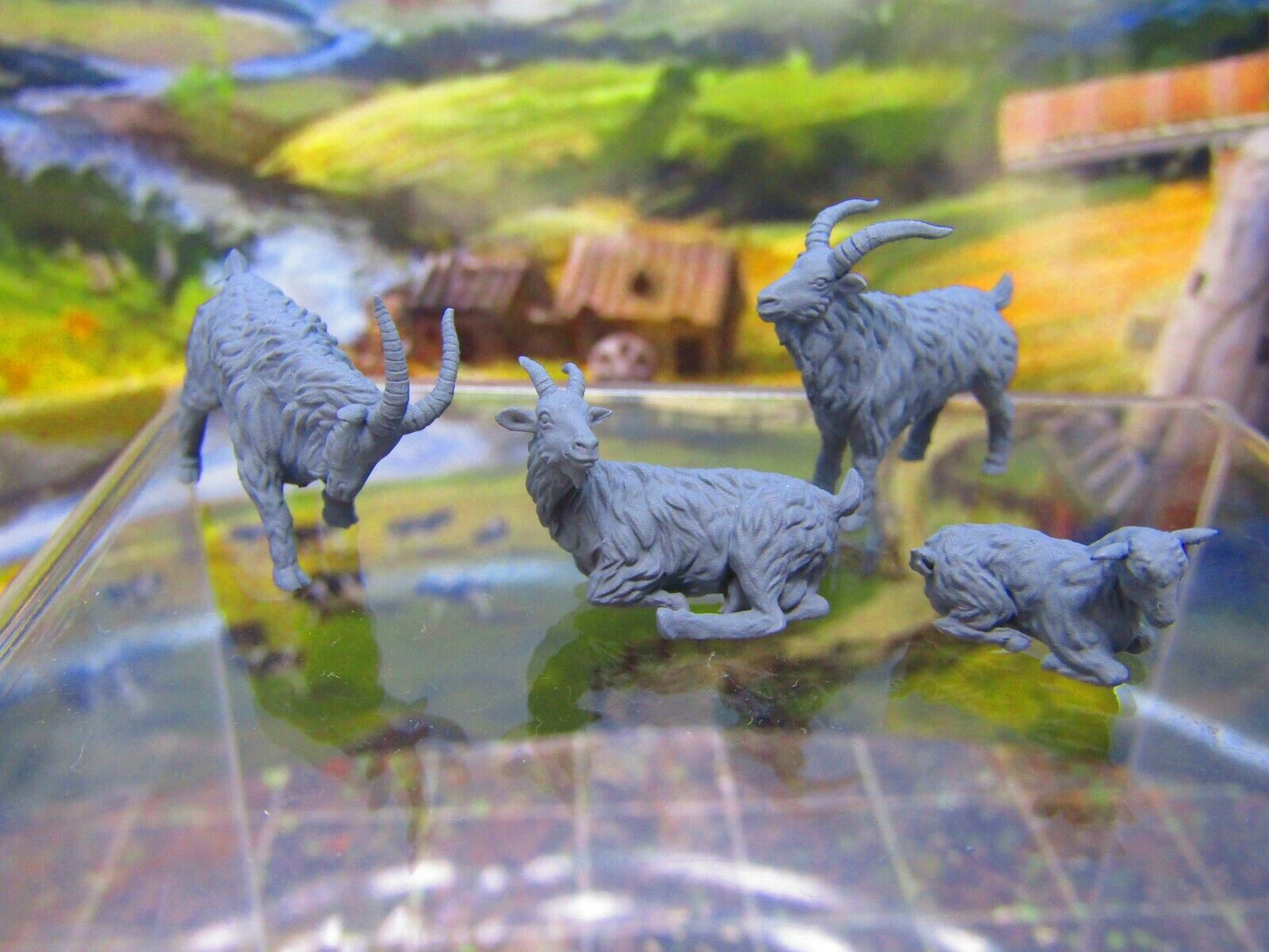 4pc Goats Set Farm Animals LIvestock Mini Miniature 3D Printed Figure Model