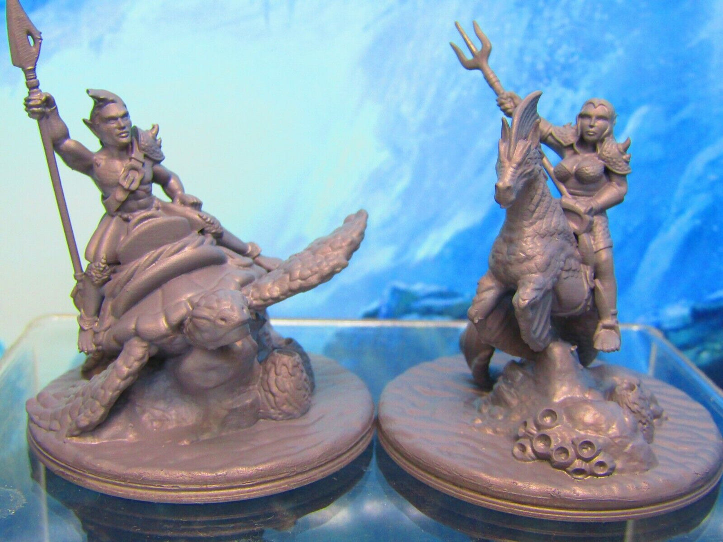 Sea Elf Rider Pair Mini Miniature Figure 3D Printed Model 28/32mm Scale Fantasy