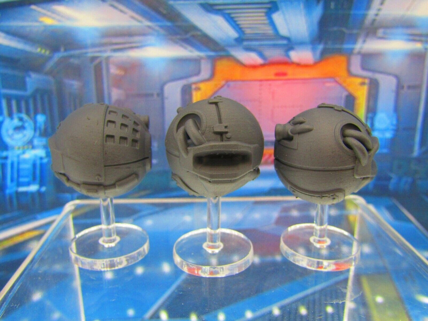 3 Sphere Robot Drones w/ Flight Stands Mini Miniature 3D Printed Figure Model