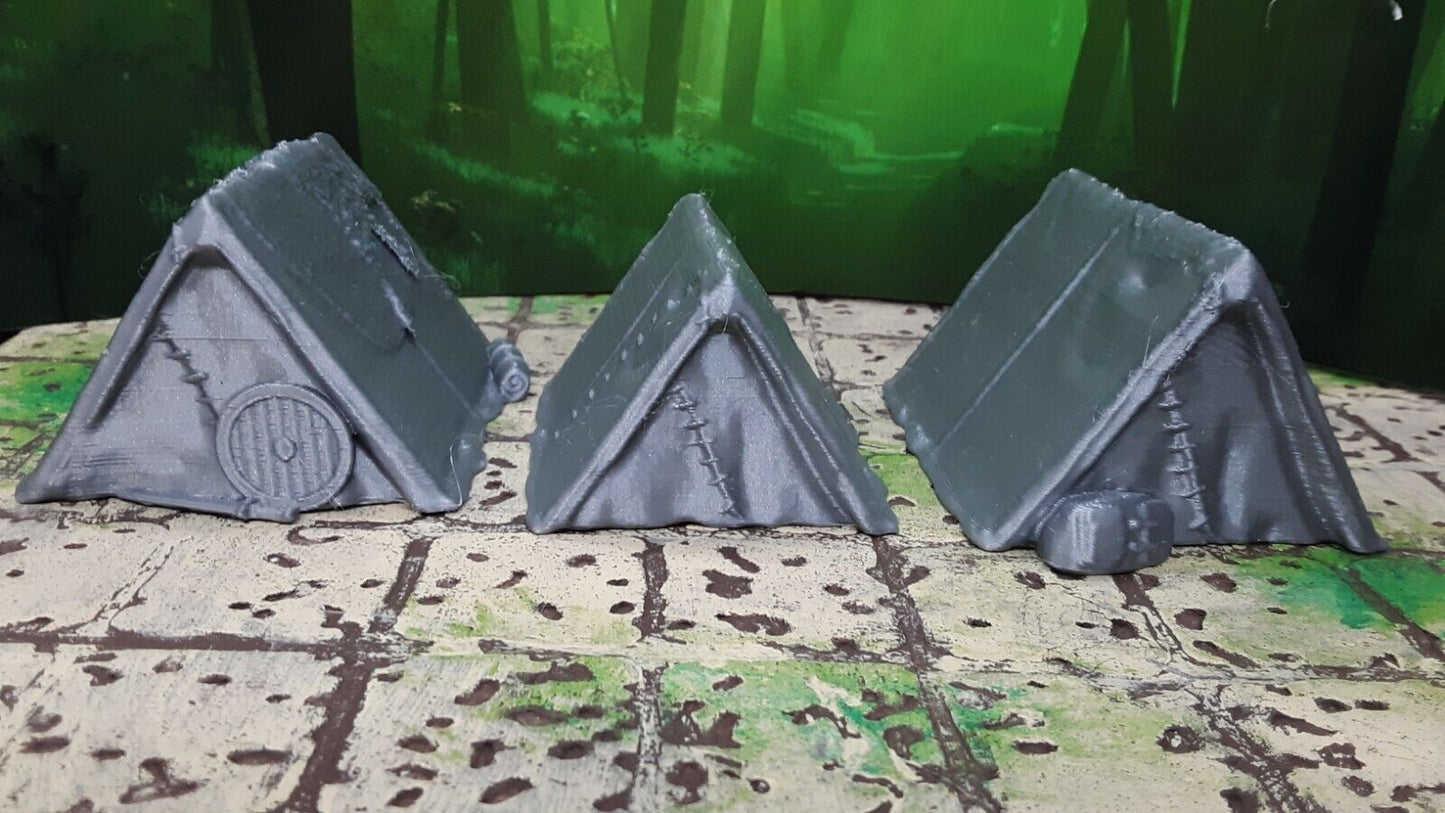 3 Piece Set Camping Tents Scatter Terrain Miniature Dungeons & Dragons 28mm