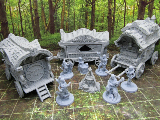 13 Piece Travelling Sideshow Camp Set Encounter Scenery Terrain Mini Miniatures