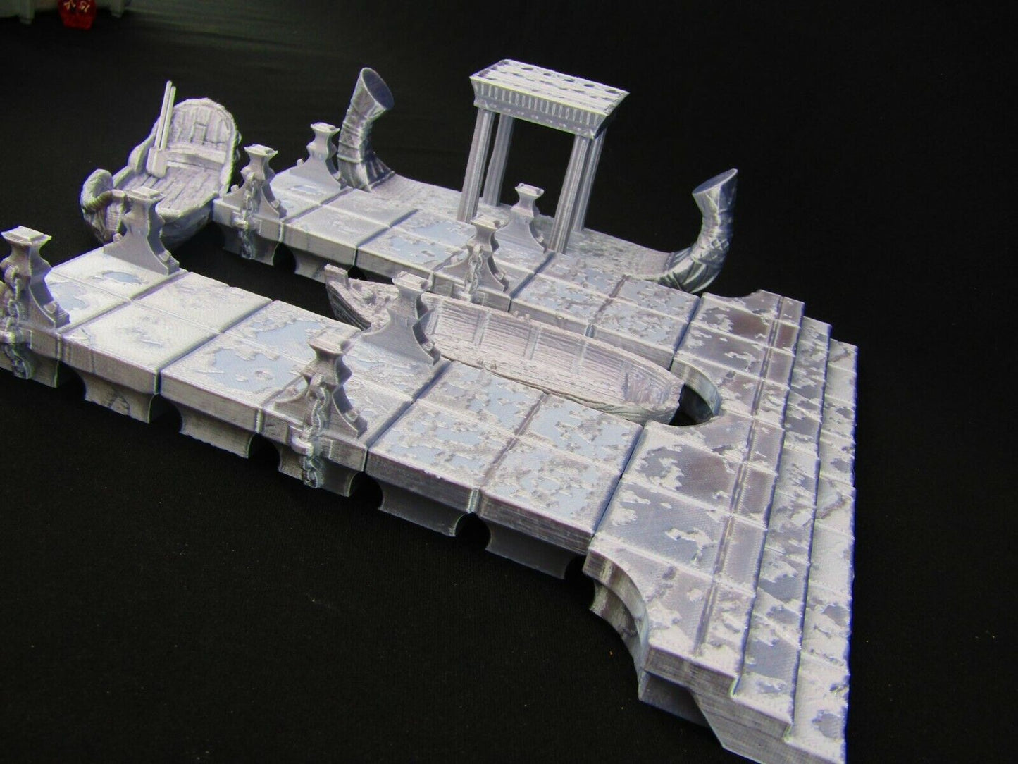Stone Boating Docks Pier & 3 Ships Scatter Terrain Scenery 3D Printed Mini