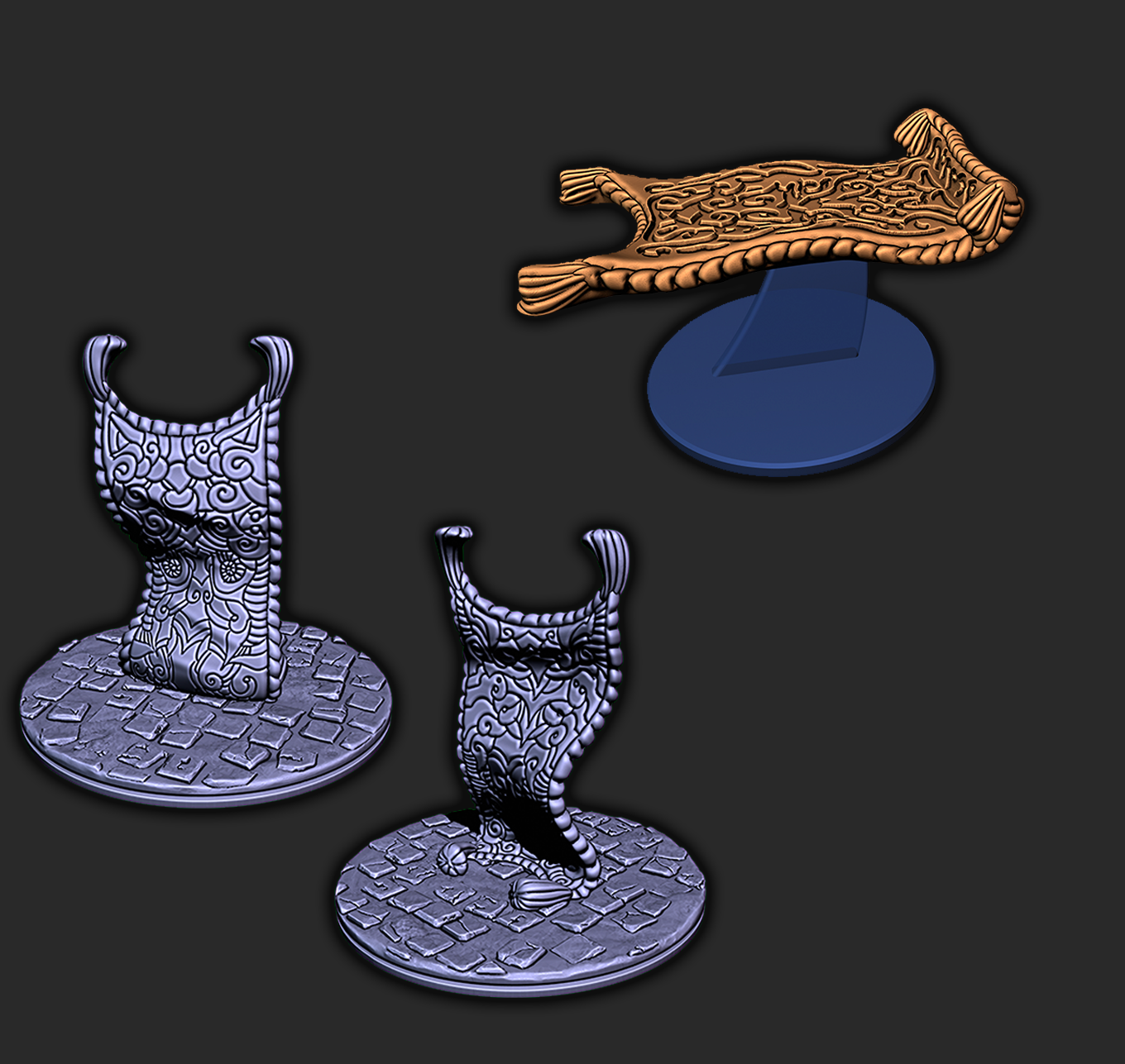 2 Piece Flying Carpet Rug Set Mini Miniature Figure D&D 3D Printed Resin