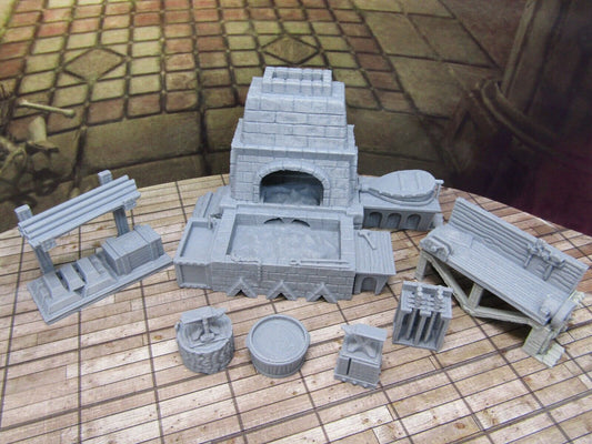 7 Piece Blacksmith's Forge and Workshop Set Miniature Scenery Terrain 3D Printed