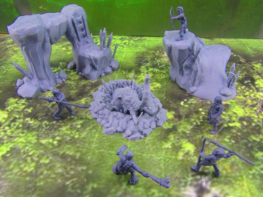 8pc Mammoth Ambush Set W/ Prehistoric Cavemen Tribal Hunter Minis