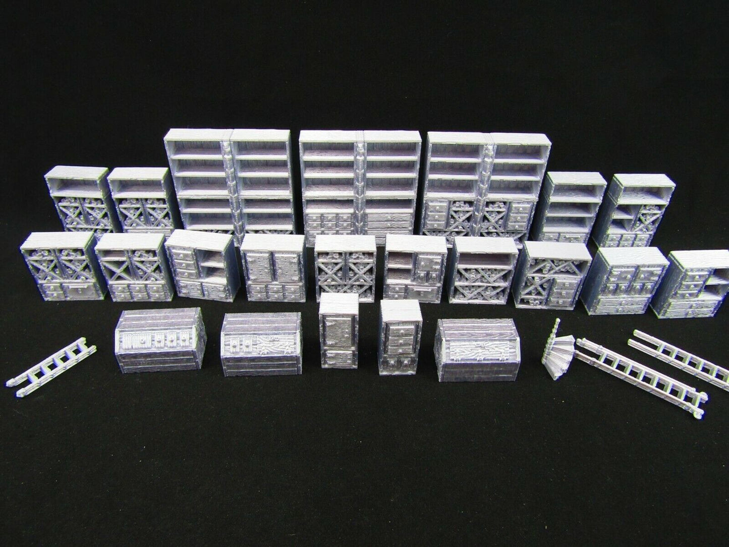 26pc Library Book Shelves, Cabinets, Counters & Ladders Scatter Terrain Scenery