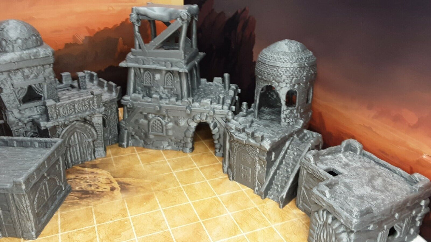 5 Building Desert Village Set W/ Removable Floors Scenery Terrain RPG D&D Set
