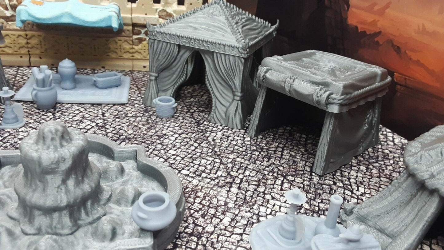 32 Piece Large Street Market Bazaar Set Scatter Terrain Tabletop Gaming Scenery