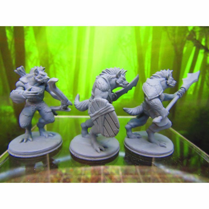 3pc Gnolls Set with Sword, Spear, Bow Mini Miniature 3D Printed Model 28/32mm