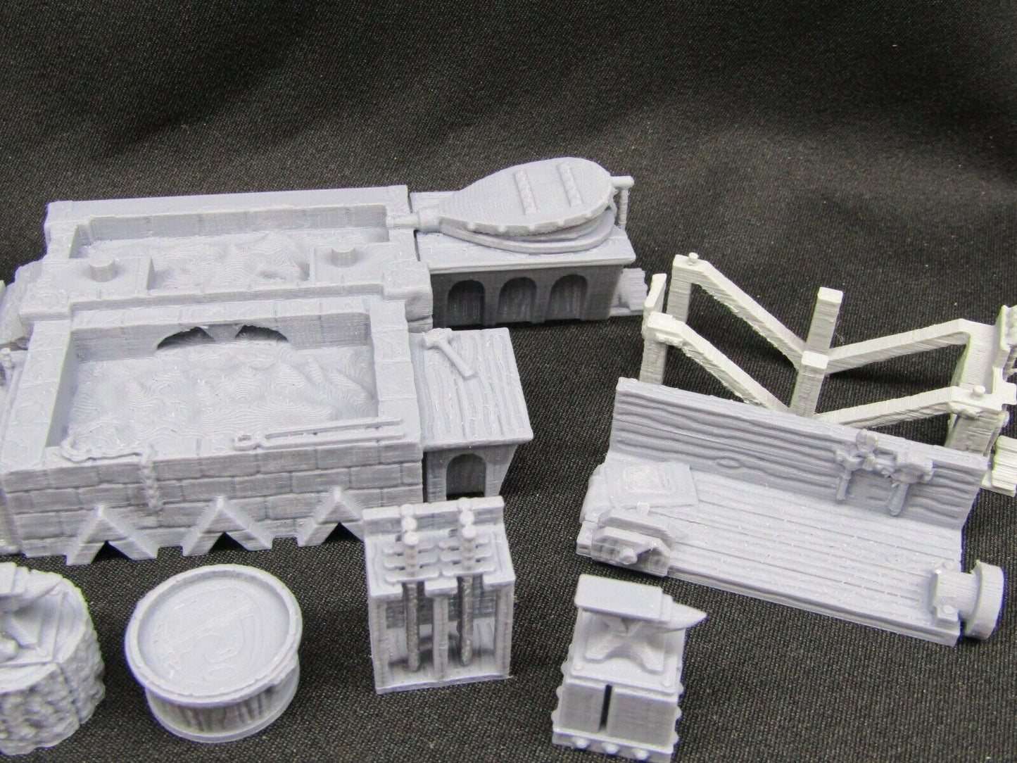 7 Piece Blacksmith's Forge and Workshop Set Miniature Scenery Terrain 3D Printed