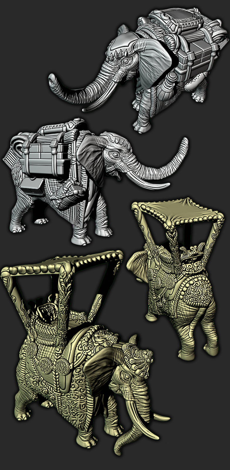 2 Piece Travelling Merchant w/ Pack Elephant Mini Miniature Figure 28-32mm D&D