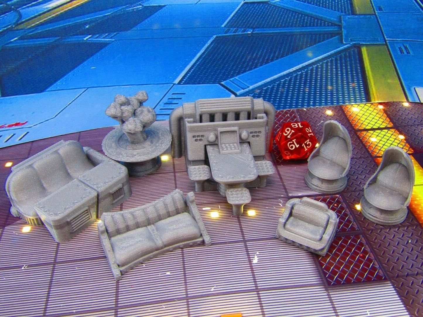 7pc Lobby Lounge Waiting Room Furniture Set Scenery Scatter Terrain 3D Printed