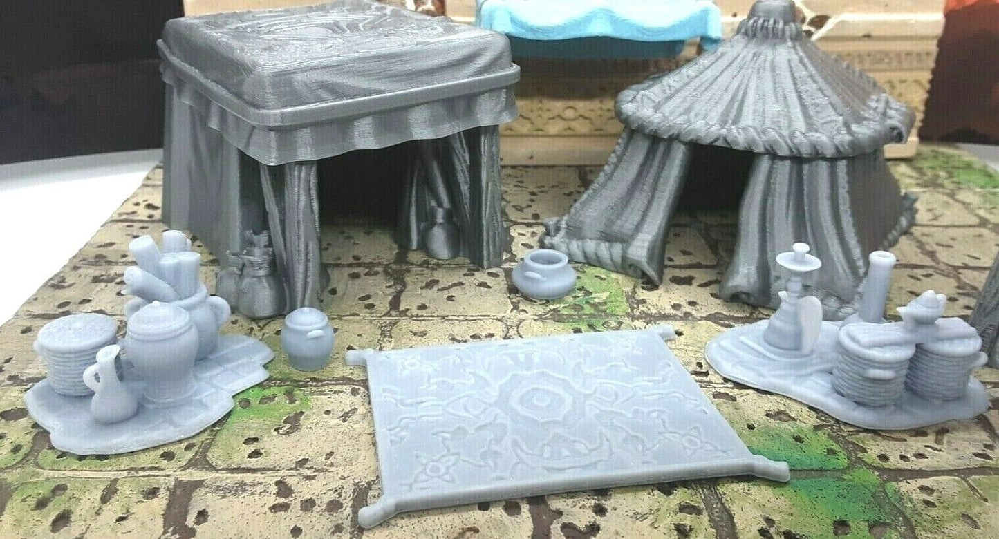 12 Piece Market Bazaar Set Scatter Terrain Tabletop Scenery Dungeons & Dragons