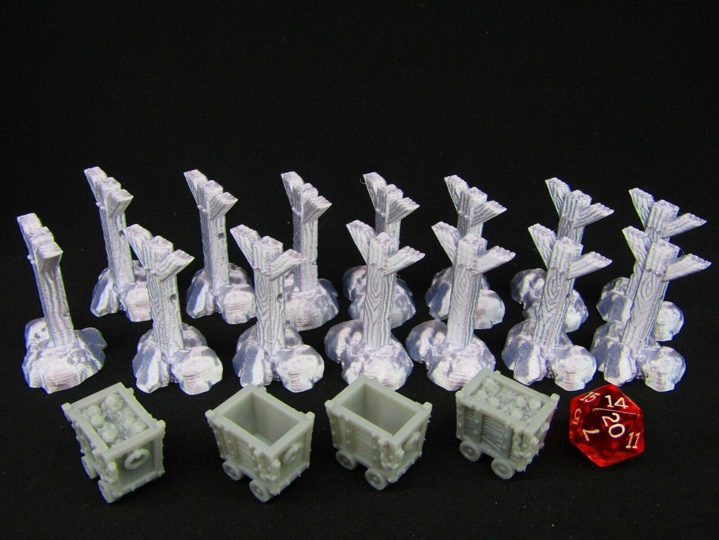 18pc Mine Supports and Carts Set Scatter Terrain Scenery 3D Printed Mini