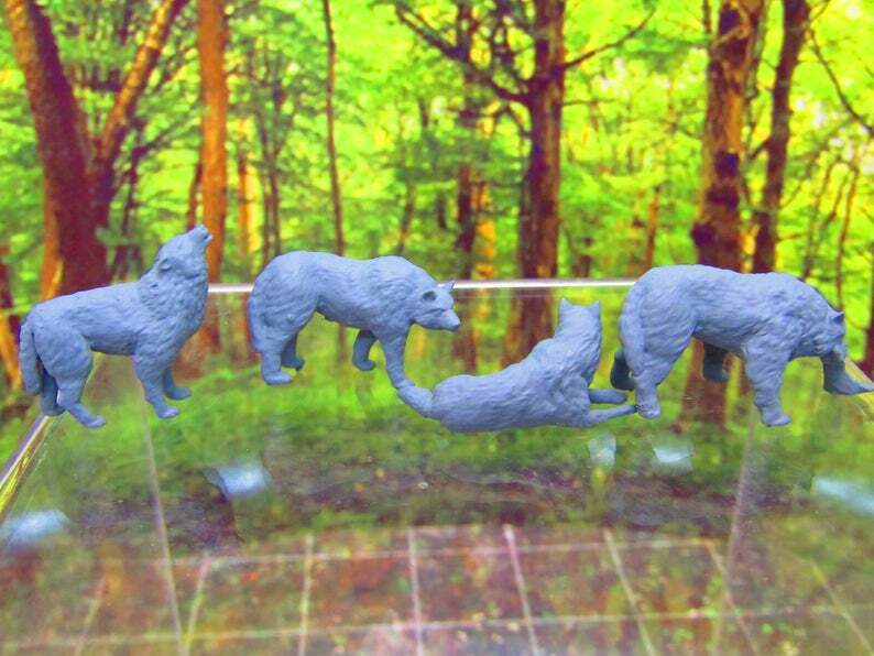 4pc Wolfpack / Wild Dogs Mongrels Set Mini Miniature 3D Printed Figure Model