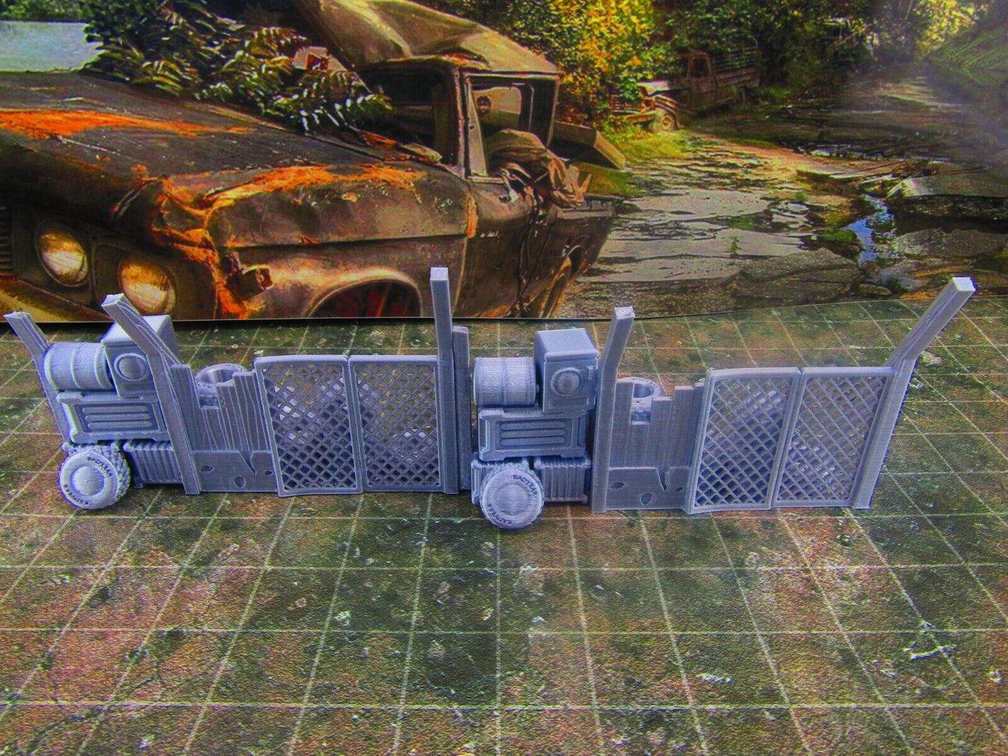 2pc Junk Wall Settlement Barricade w/ Tires E Scatter Terrain Scenery Wasteland