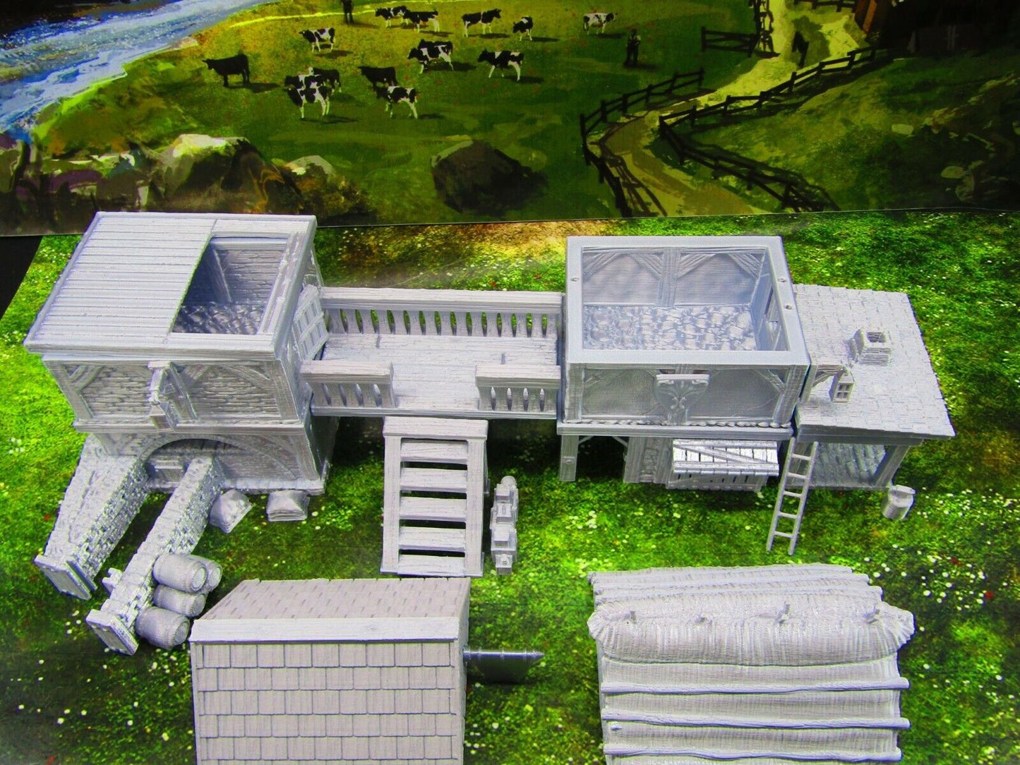 Village Center Mill, Stable, Blacksmith, & Shops Scatter Terrain Scenery 3D