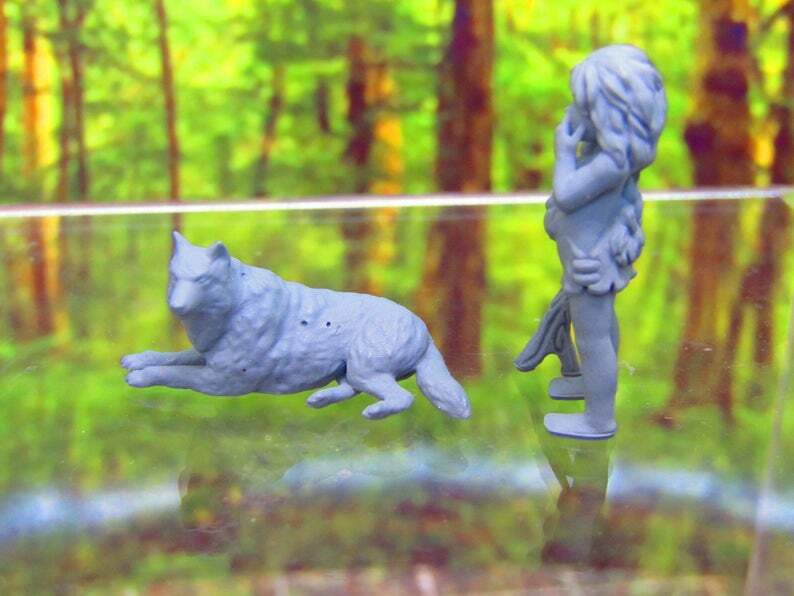 Wild / Feral Wolf Boy & Dog Companion Mini Miniature 3D Printed Figure Model