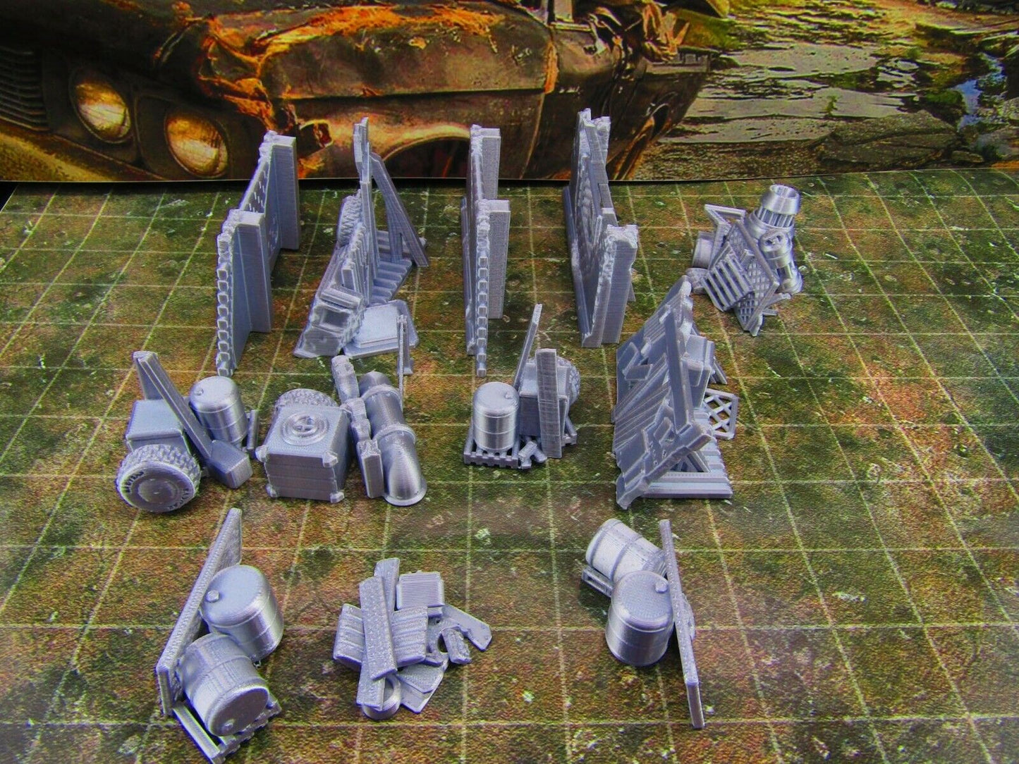 12pc Junk Barricades & Rubble Settlement Set Scatter Terrain Scenery Wasteland