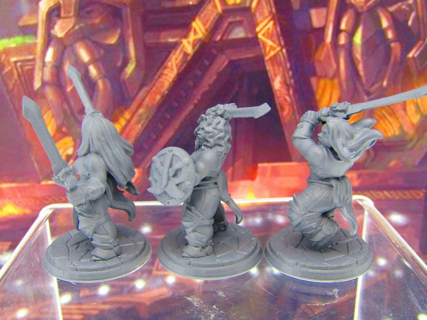 3pc Dwarf Female Fighters Soldiers Mini Miniature Figure 3D Printed Model DnD