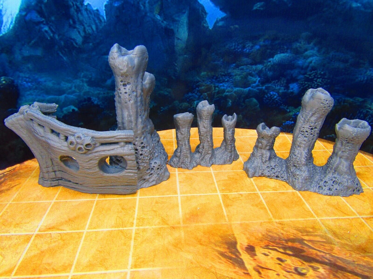 3pc Underwater Steam Vents + Shipwreck Scatter Terrain Scenery 3D Printed Model
