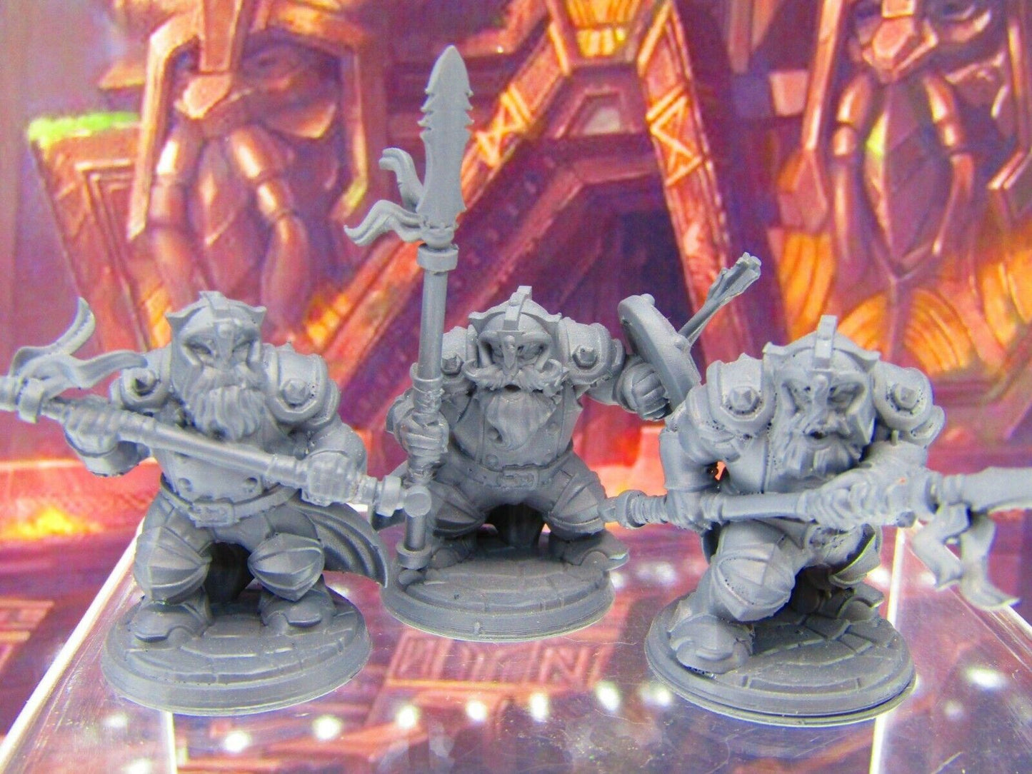 3pc Dwarf Spearmen Soldiers Fully Armored Mini Miniature Figure 3D Print DnD