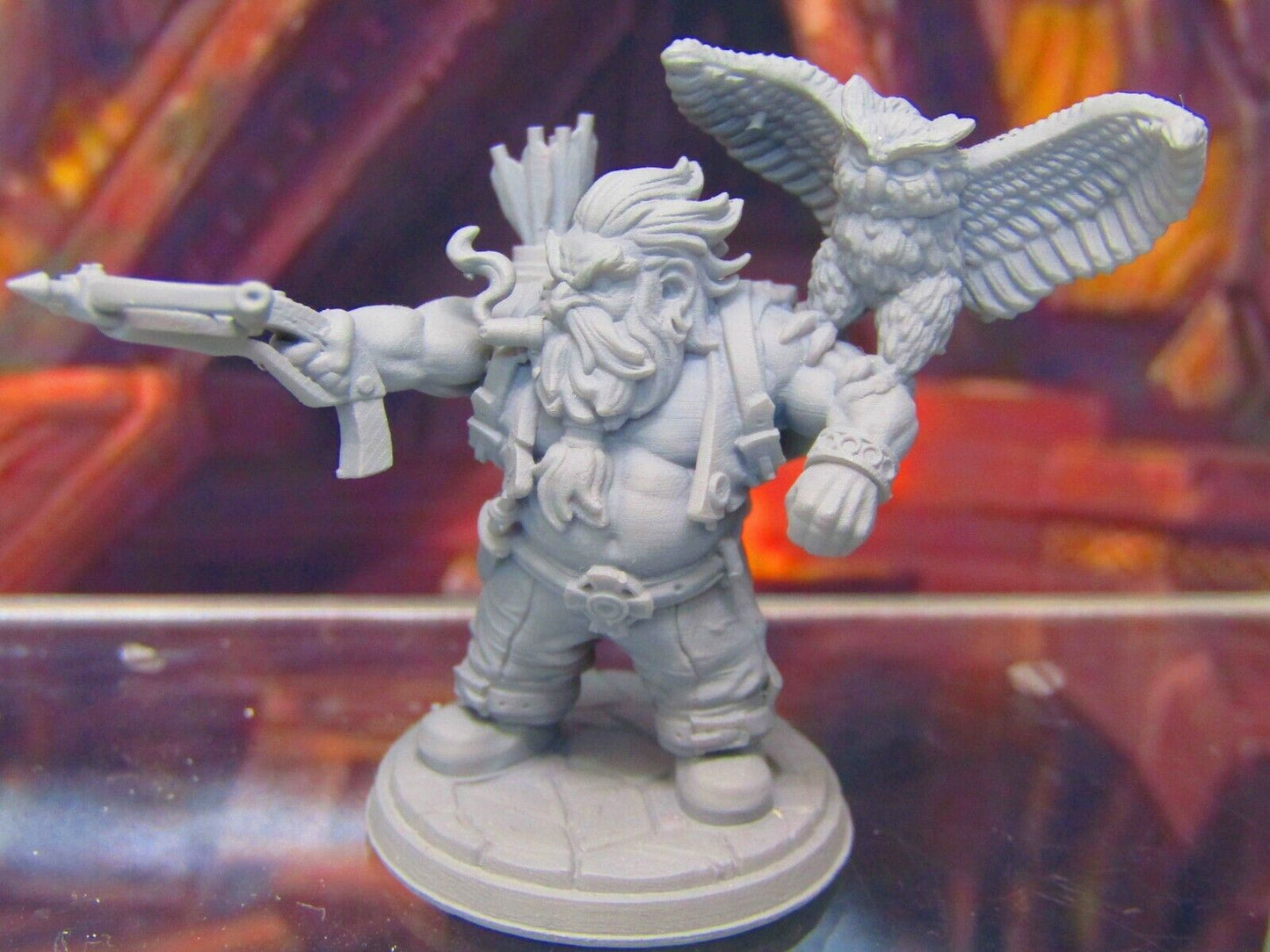 Dwarven Bowman Ranger w/ Owl Adventurer Mini Miniatures 3D Printed Model 28/32mm