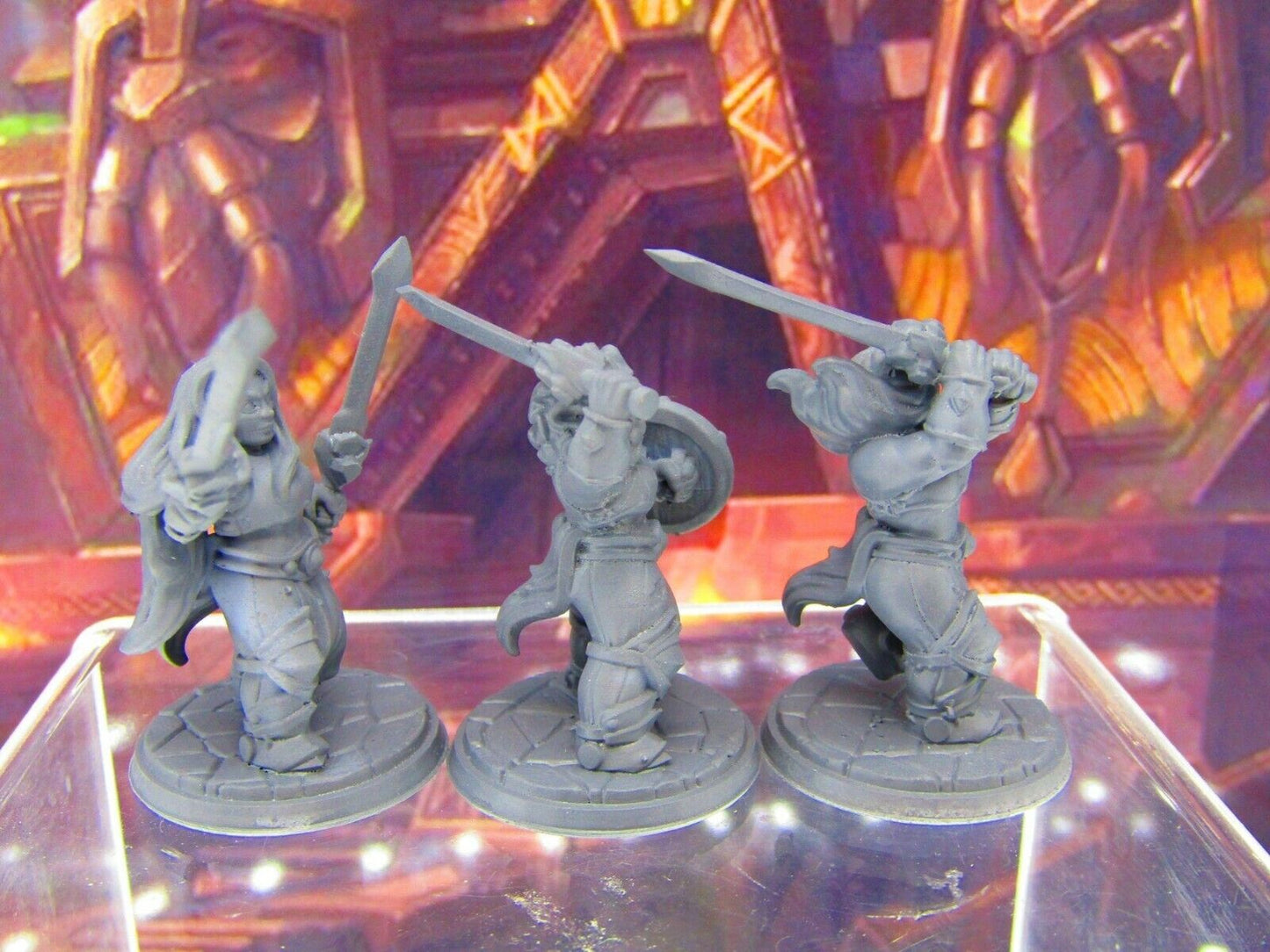 3pc Dwarf Female Fighters Soldiers Mini Miniature Figure 3D Printed Model DnD