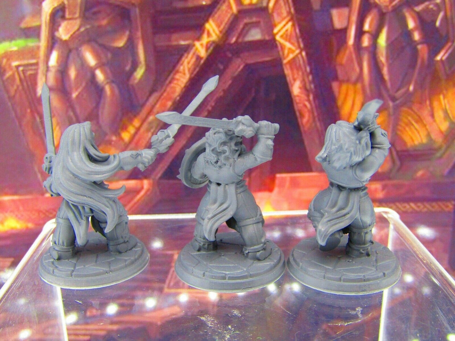 3pc Dwarf Female Fighters Soldiers Mini Miniature Figure 3D Printed Model DnD