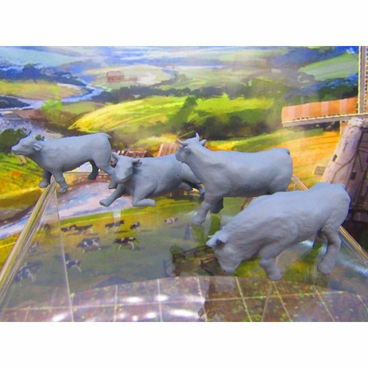 4pc Cows Cattle Farm Animals LIvestock Mini Miniature 3D Printed Figure Model