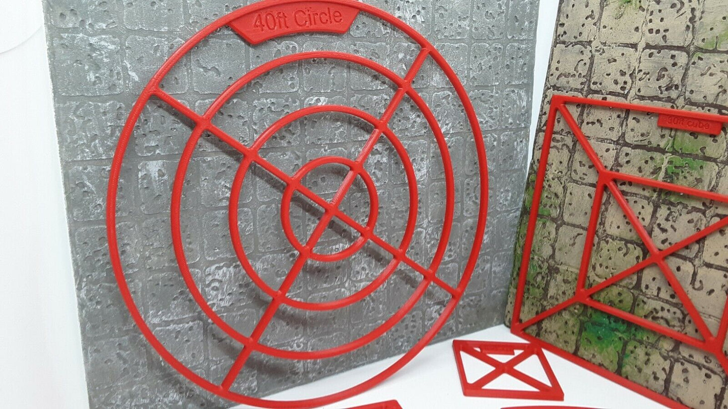 10 Piece D&D Spell Gauge Template Marker Set Cube Cone Circle &Line 3D Printed