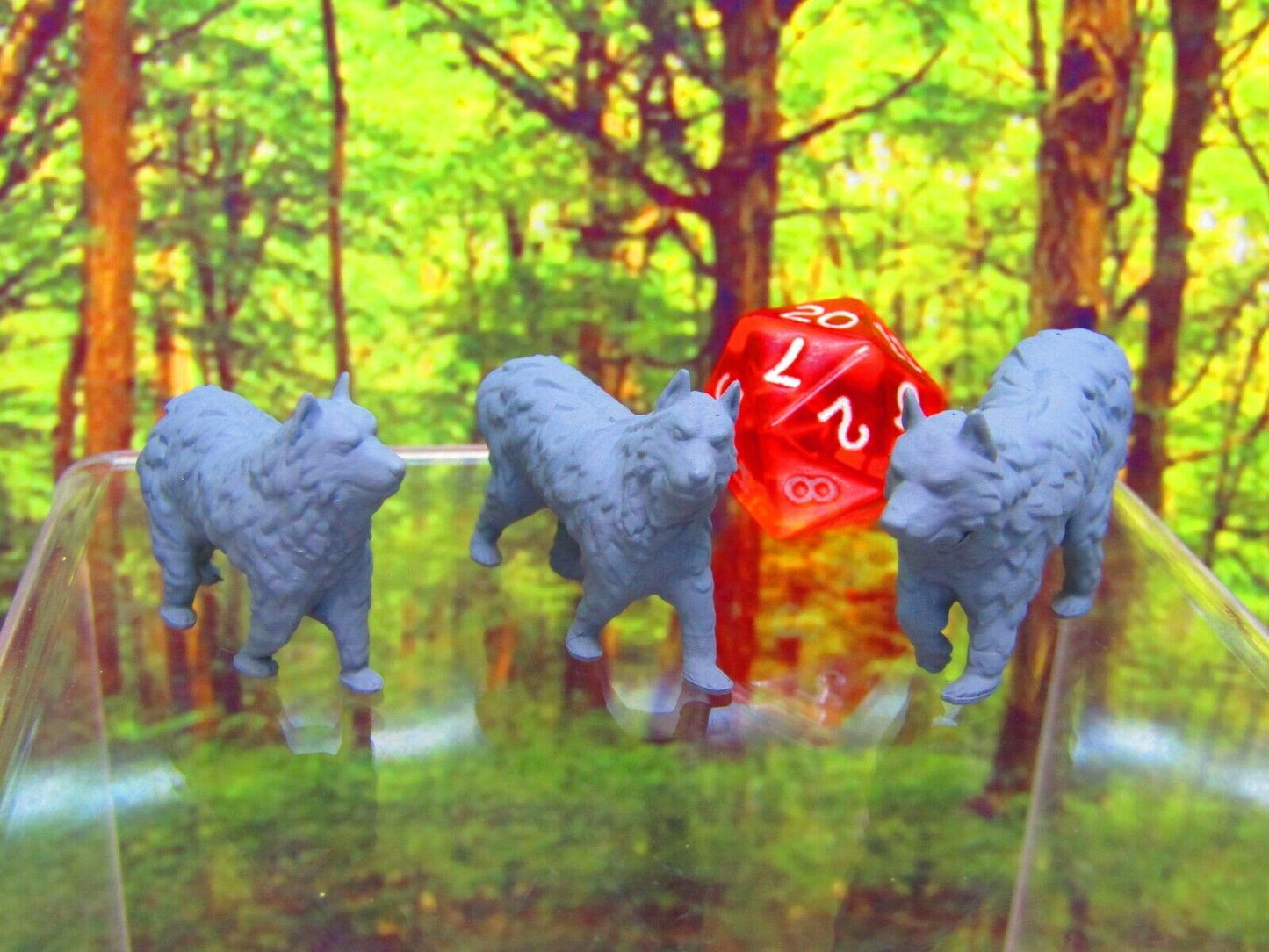 3 Piece Wild Dogs / Wolf Pack Set Mini Miniature 3D Printed Figure Model 28/32mm