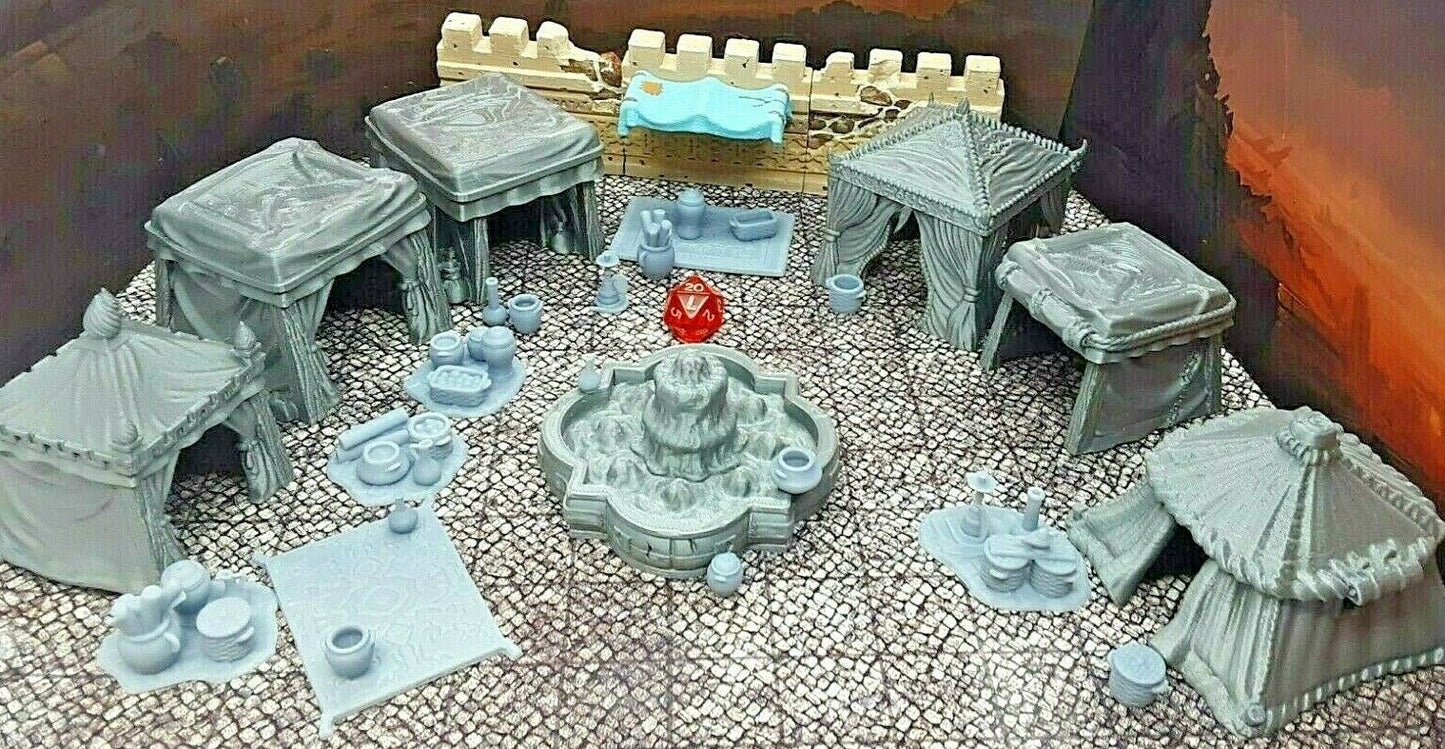 32 Piece Large Street Market Bazaar Set Scatter Terrain Tabletop Gaming Scenery